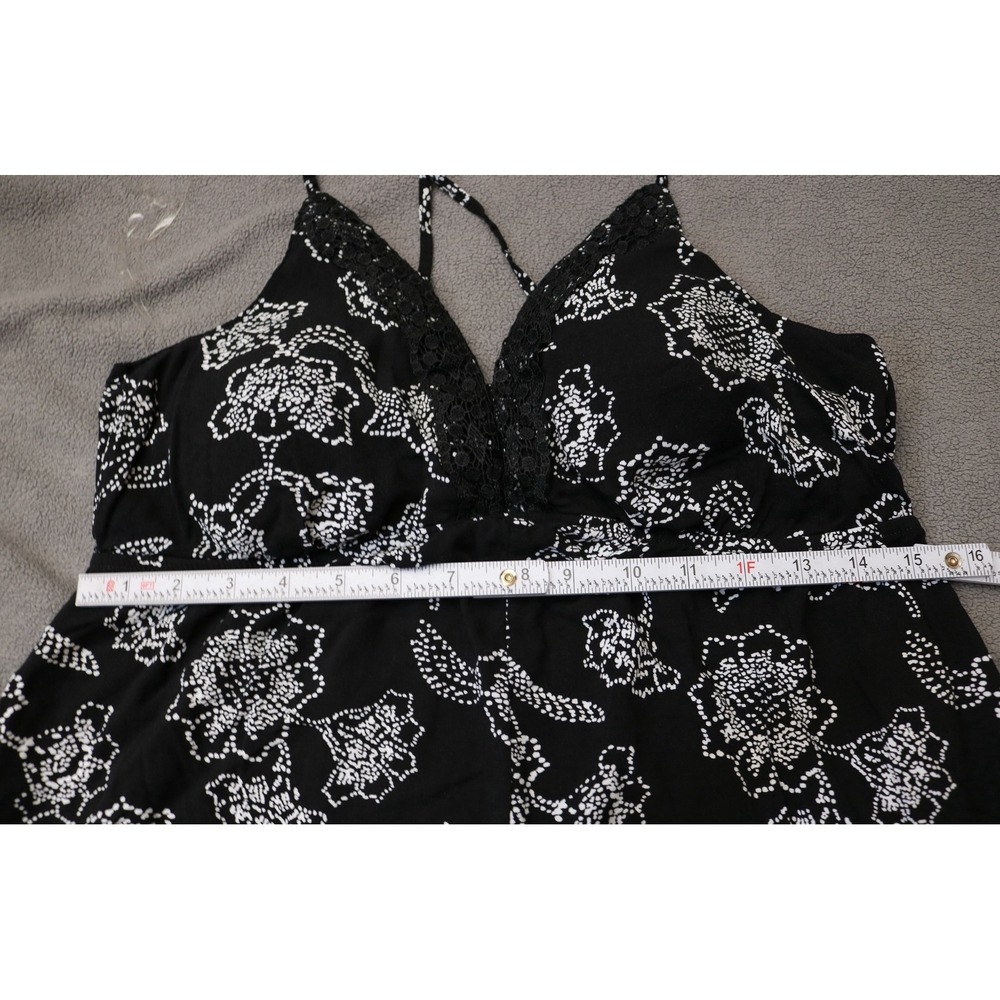 WALLFLOWER Floral Maxi Dress Women Size L Black White Lace Trim Front Slit Boho - Picture 6 of 13